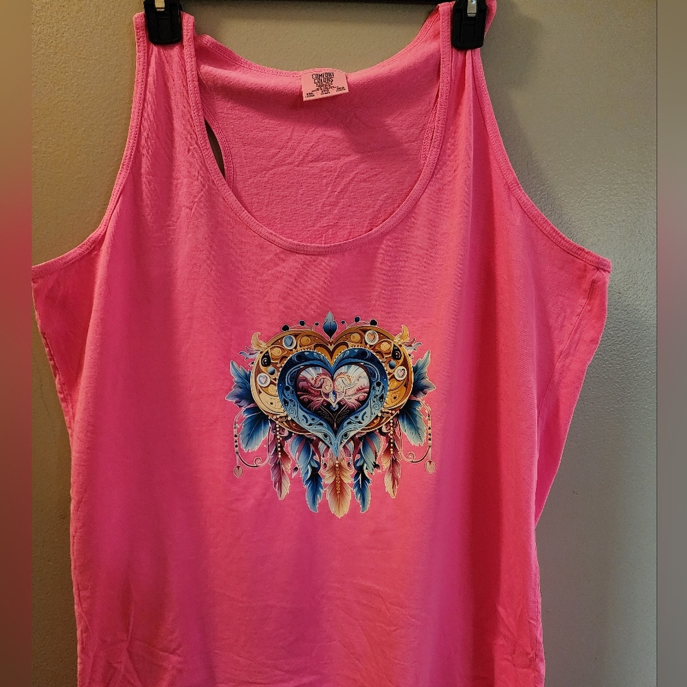 Pink Comfort Colors Tank Top W/Heart Decal 2X